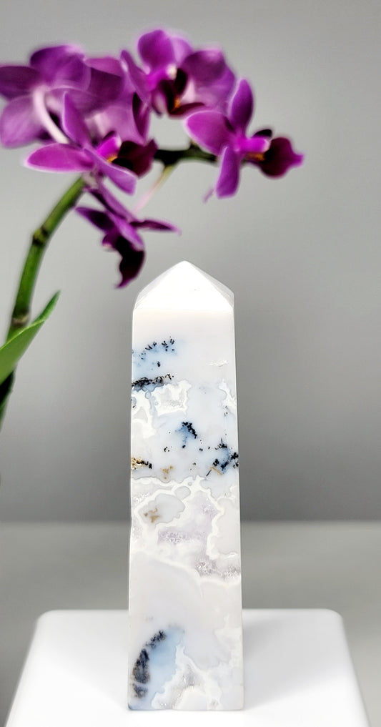 Dendritic Snow White Druzy Agate Tower