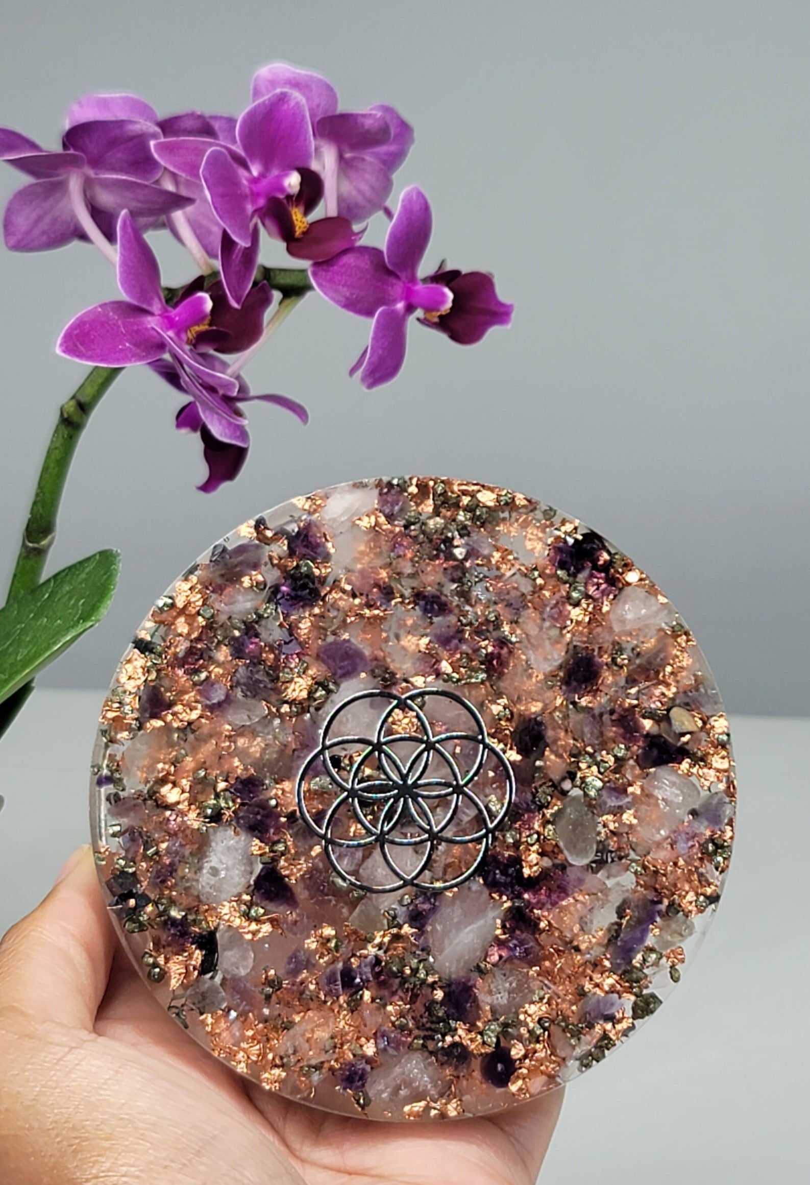 Amethyst Seed of Life Orgone Plate