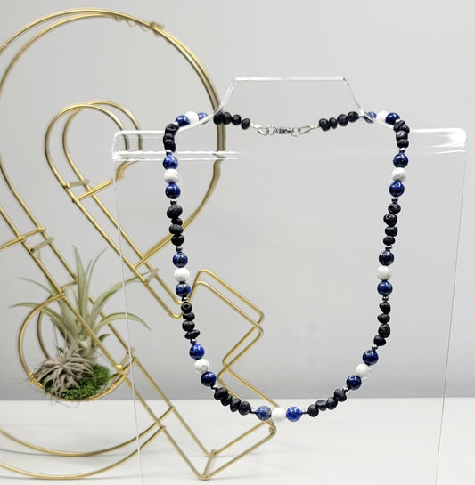 Baltic Amber, Lapis Lazuli, Howlite & Hematite Necklace